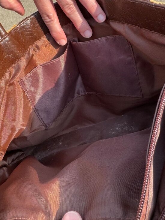 Bueno Womens Patchwork Animal Print Brown Shoulder Bag Faux Leather Pre-Owned - Picture 8 of 9